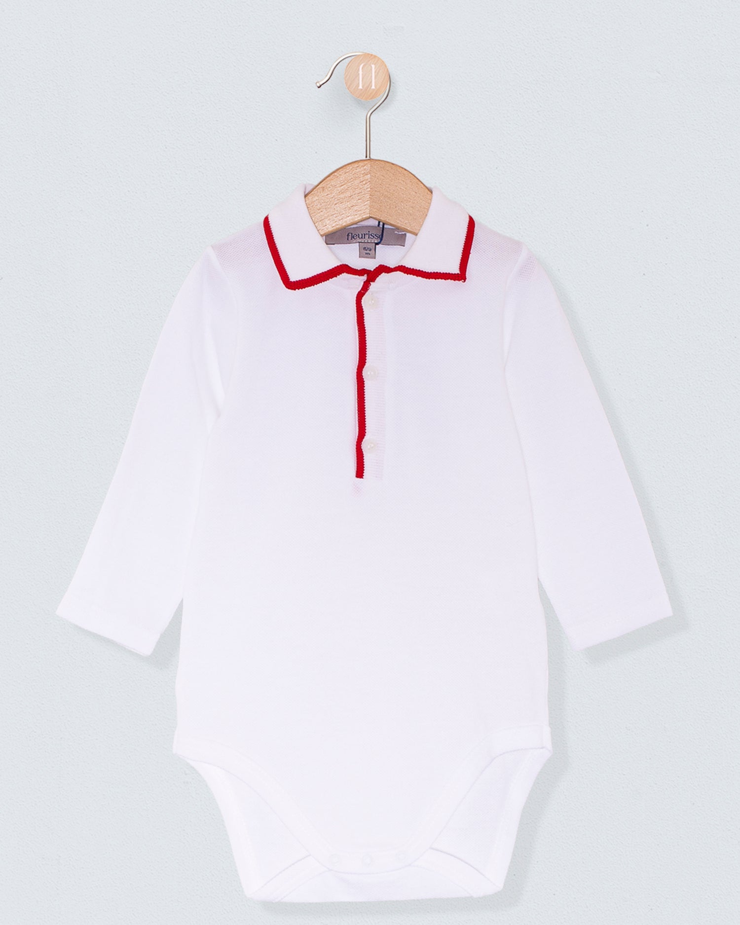 Polo Shirt Long Sleeve Onesie Italian Red Trim Piquet